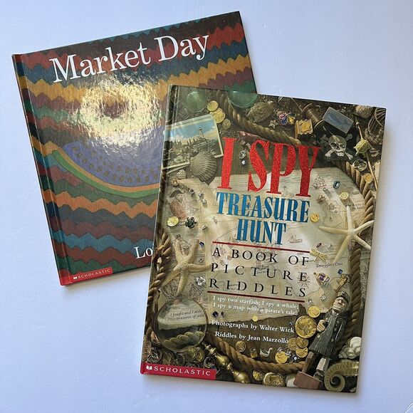 Set Of 2 Childrens Story Books Hardcover I Spy Treasure Hunt and Market Day - Picture 1 of 12